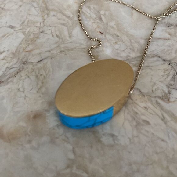 Banana Republic Gold Tone Turquoise Pendant Necklace - Picture 3 of 6